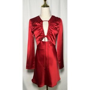 Gianna Bini Red Satin Ruched Tie Front Long‎  Mini Dress Size 12 Party Sexy READ